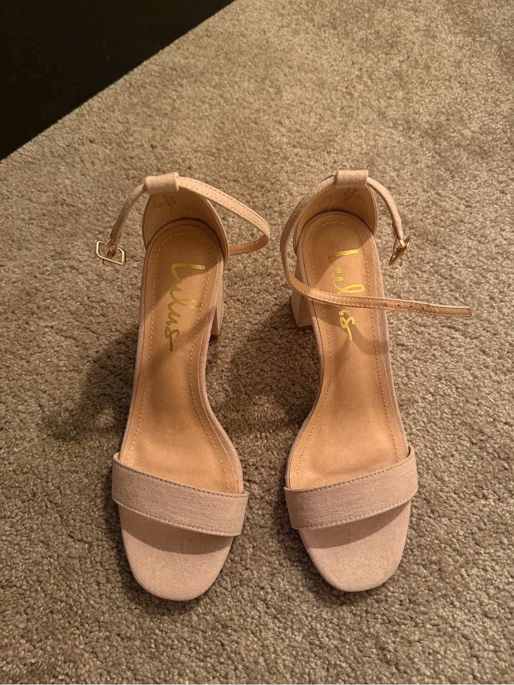 Lulu's Nude Ankle-Strap Suede Block Heels 6.5